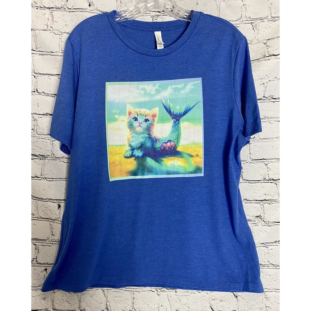 Bella Canvas Mercat Blue XL T-shirt NWOT Cat Mermaid Lovers